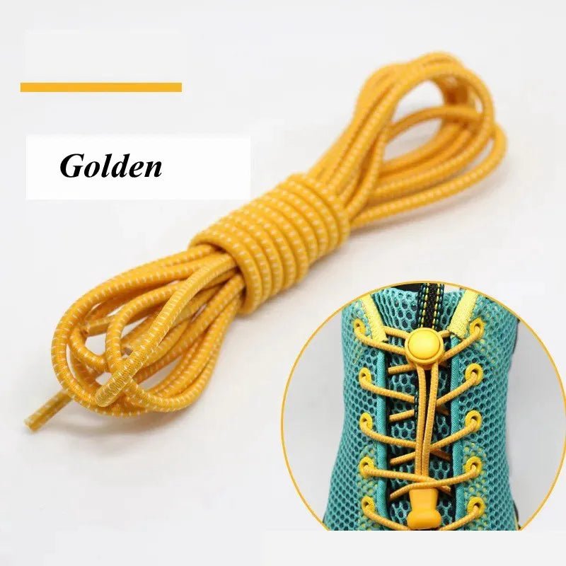 Storazone Gold / 100cm / CHINA 1 Pair 22 Colors Elastic Shoelaces Round Locking No Tie Shoe Laces Kids Adult Quick Lazy Laces Rubber Sneakers Shoelace T1