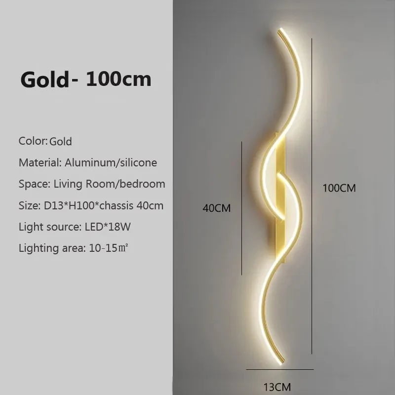 Storazone Gold-100cm / Cool white Modern LED Wall Lamp Minimalist Led Light Bedroom Bedside Long Strip Wall Sconces Living Room Home Indoor Lighting Fixture