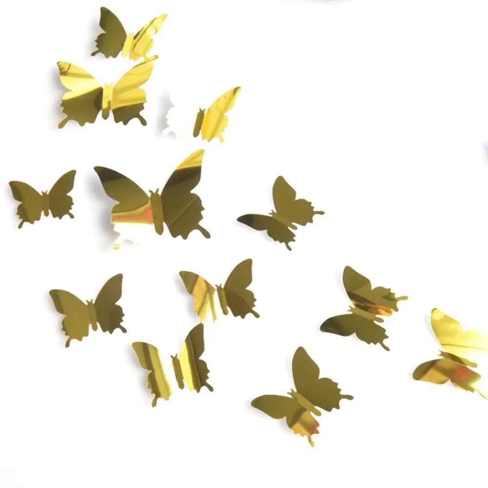 Storazone Gold 12Pcs/lot 3D Butterfly Mirror Wall Sticker Decal Wall Art Removable Wedding Decoration Kids Room Decoration Sticker