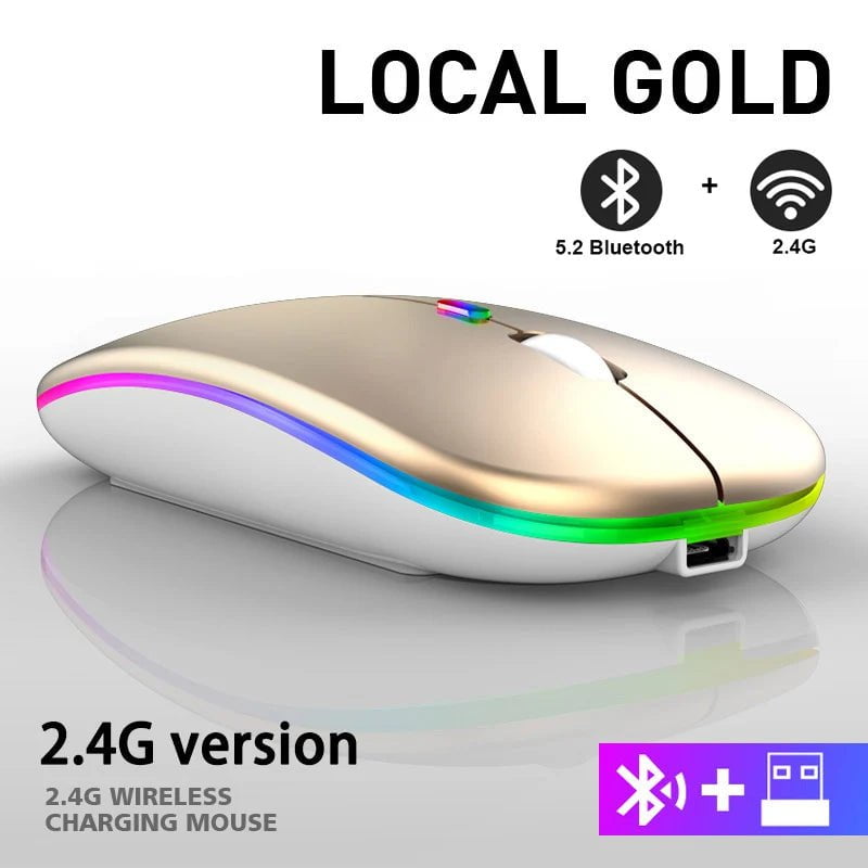 Storazone Gold 2.4G Wireless Mouse RGB Rechargeable Bluetooth Mice Wireless Computer Mause LED Backlit Ergonomic Gaming Mouse for Laptop PC