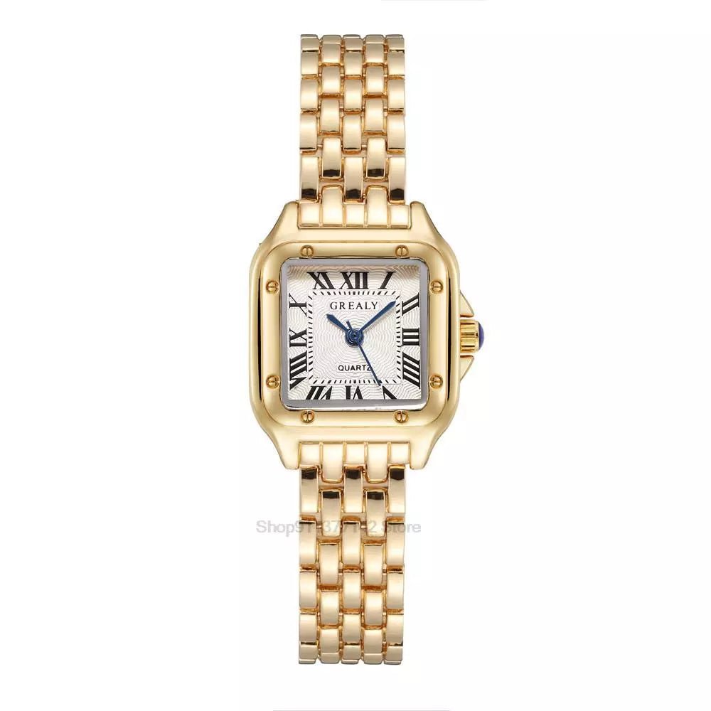 Storazone Gold 2023 Luxury Women's Fashion Square Watches Gold Alloy Strap Ladies Quartz Wristwatches Qualities Female Roman Scale Clock