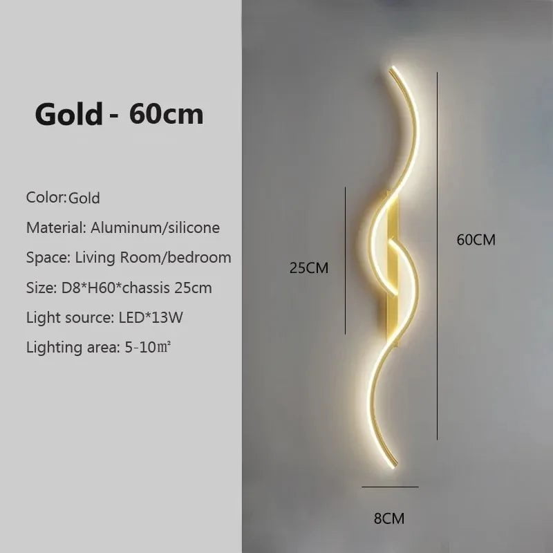 Storazone Gold-60cm / Cool white Modern LED Wall Lamp Minimalist Led Light Bedroom Bedside Long Strip Wall Sconces Living Room Home Indoor Lighting Fixture