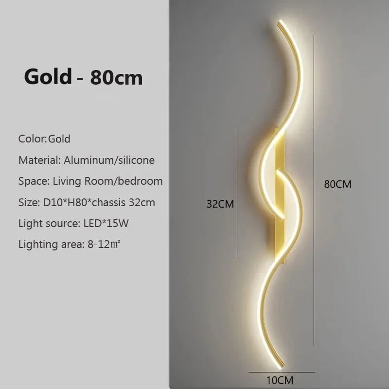 Storazone Gold-80cm / Cool white Modern LED Wall Lamp Minimalist Led Light Bedroom Bedside Long Strip Wall Sconces Living Room Home Indoor Lighting Fixture