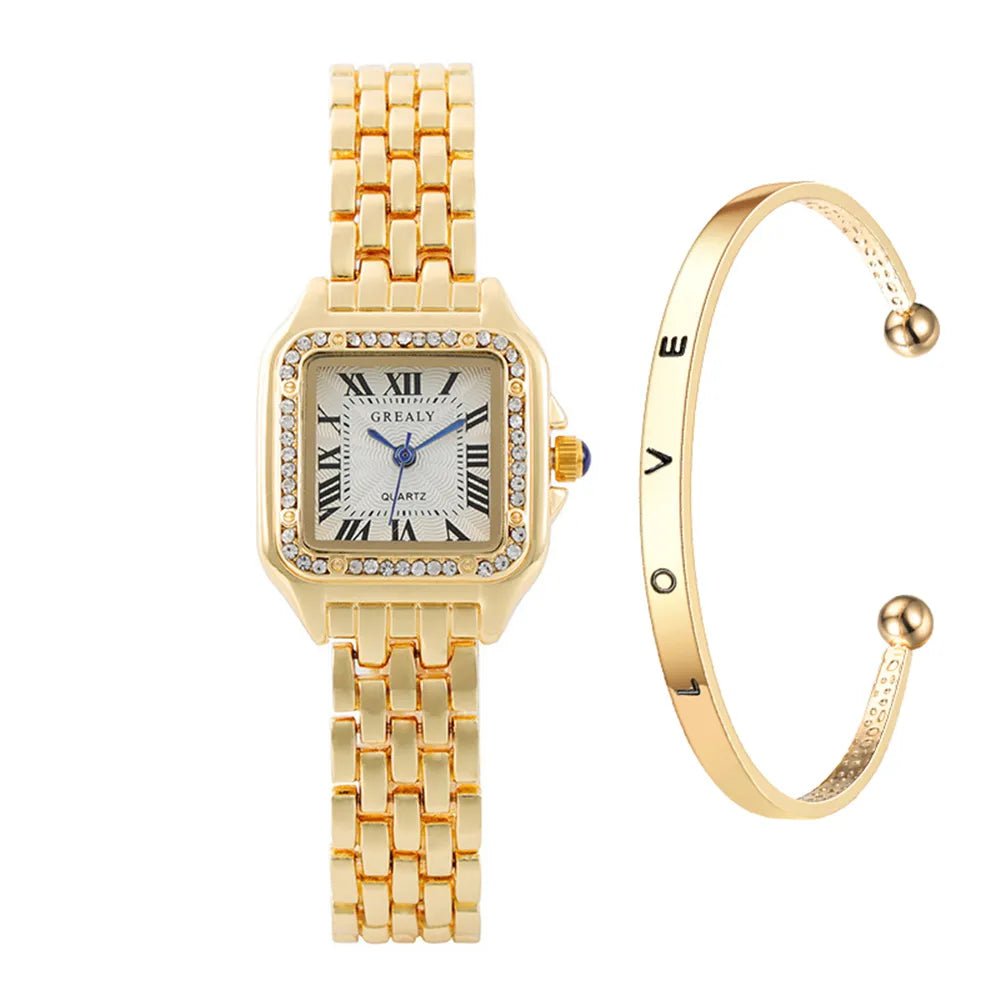 Storazone gold Add bracelet 2023 Luxury Women's Fashion Square Watches Gold Alloy Strap Ladies Quartz Wristwatches Qualities Female Roman Scale Clock