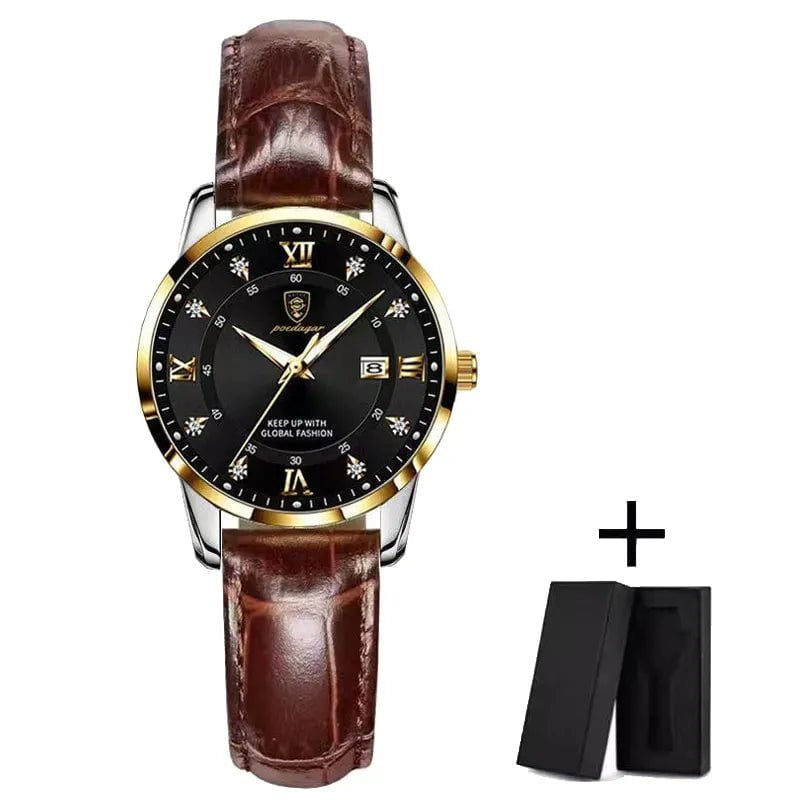 Storazone Gold Black L POEDAGAR Women Watches Luxury Fashion Ladies Quartz Watch Waterproof Luminous Date Stainless Stain Wristwatch Girlfriend Gift