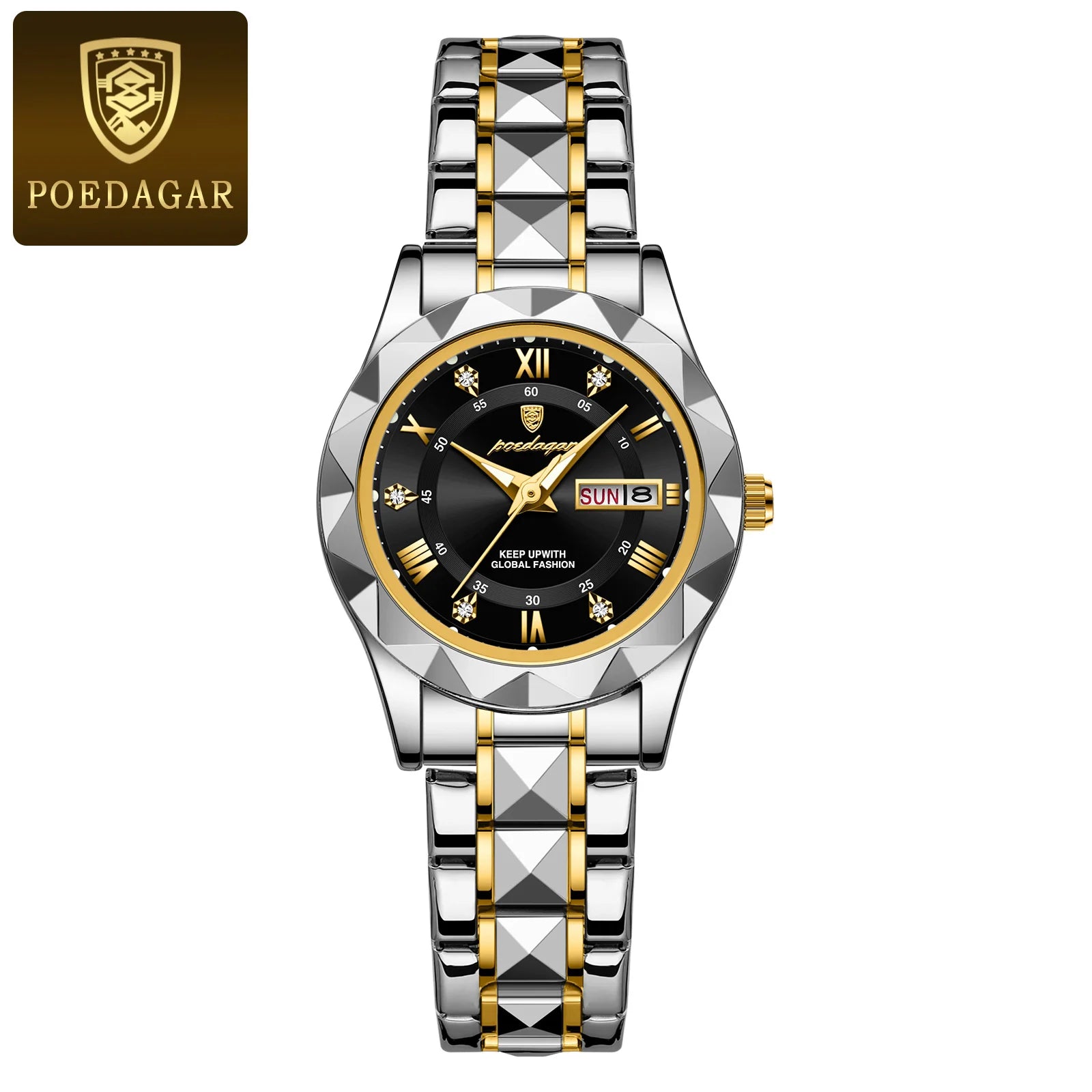 Storazone Gold Black POEDAGAR Luxury Ladies Dress Watch Luminous Waterproof Week Date Woman Wristwatch Stainless Steel Women Quartz Watches reloj+box