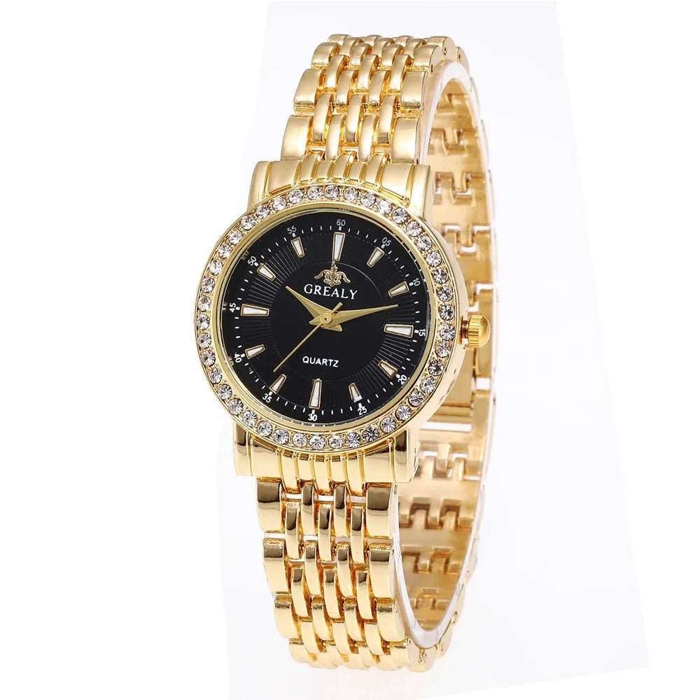 Storazone Gold Black Small / CHINA New Casual Watches Women Luxury Fashion Lovers Watch Rhinestone Stainless steel Quartz Watch Men Women Gift Business Wristwatch