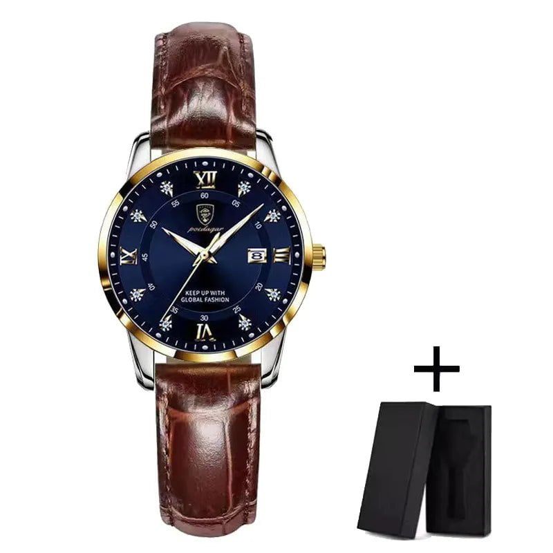 Storazone Gold Blue L POEDAGAR Women Watches Luxury Fashion Ladies Quartz Watch Waterproof Luminous Date Stainless Stain Wristwatch Girlfriend Gift