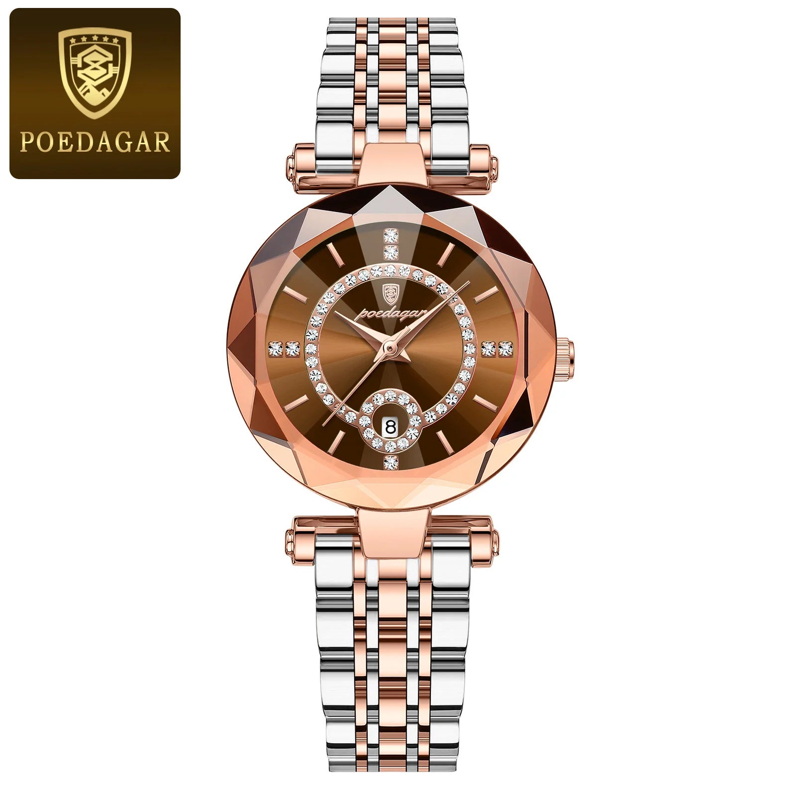 Storazone Gold Brown POEDAGAR Luxury Watch For Woman High Quality Diamond Ladies Quartz Watch Waterproof Date Stainless Steel Women Watches reloj+box