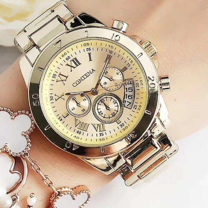 Storazone Gold CONTENA 2023 Top Brand Luxury Watches for Women Fashion Creative Steel Bracelet Women's Watches Ladies Quartz Watch Reloj Mujer