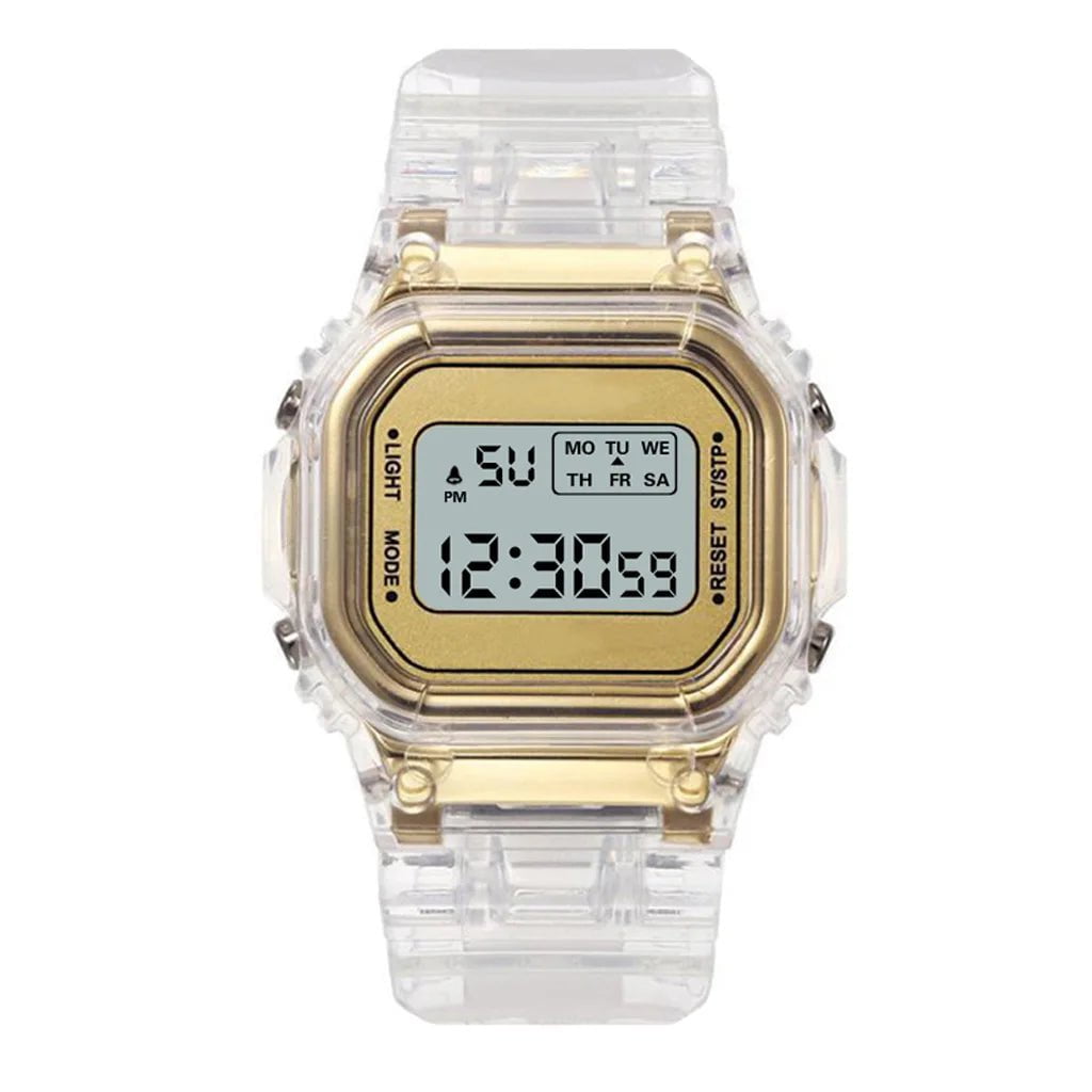 Storazone Gold Fashion Men Women Watches Gold Casual Transparent Digital Sport Watch Lover's Gift Clock Children Kid's Wristwatch Female Clock