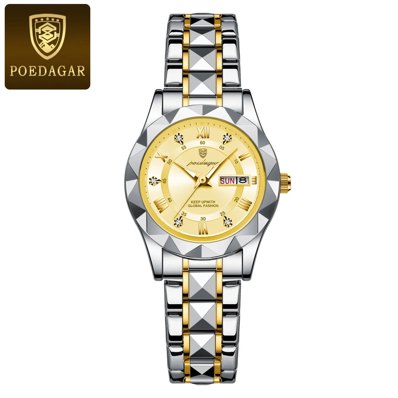 Storazone Gold Gold POEDAGAR Luxury Ladies Dress Watch Luminous Waterproof Week Date Woman Wristwatch Stainless Steel Women Quartz Watches reloj+box