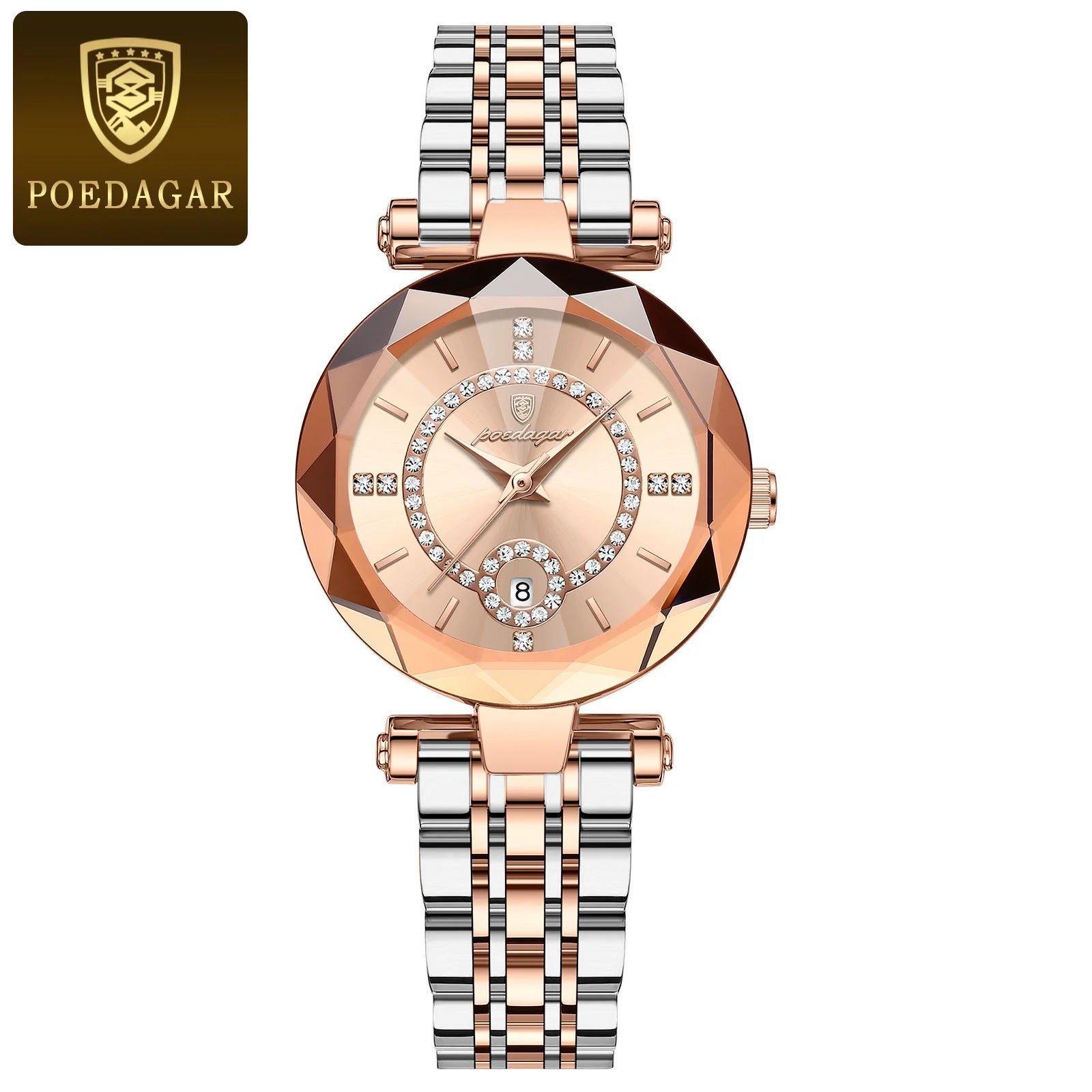 Storazone Gold Gold POEDAGAR Luxury Watch For Woman High Quality Diamond Ladies Quartz Watch Waterproof Date Stainless Steel Women Watches reloj+box