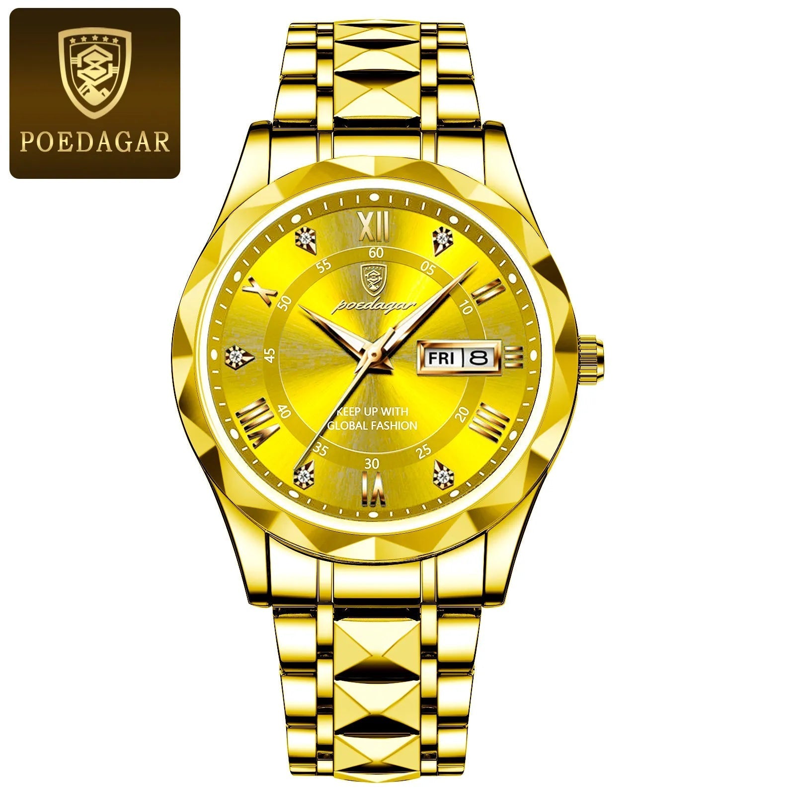 Storazone Gold Gold POEDAGAR Top Brand Luxury Man Wristwatch Waterproof Luminous Date Week Men Watches Stainless Steel Quartz Men's Watch Male reloj