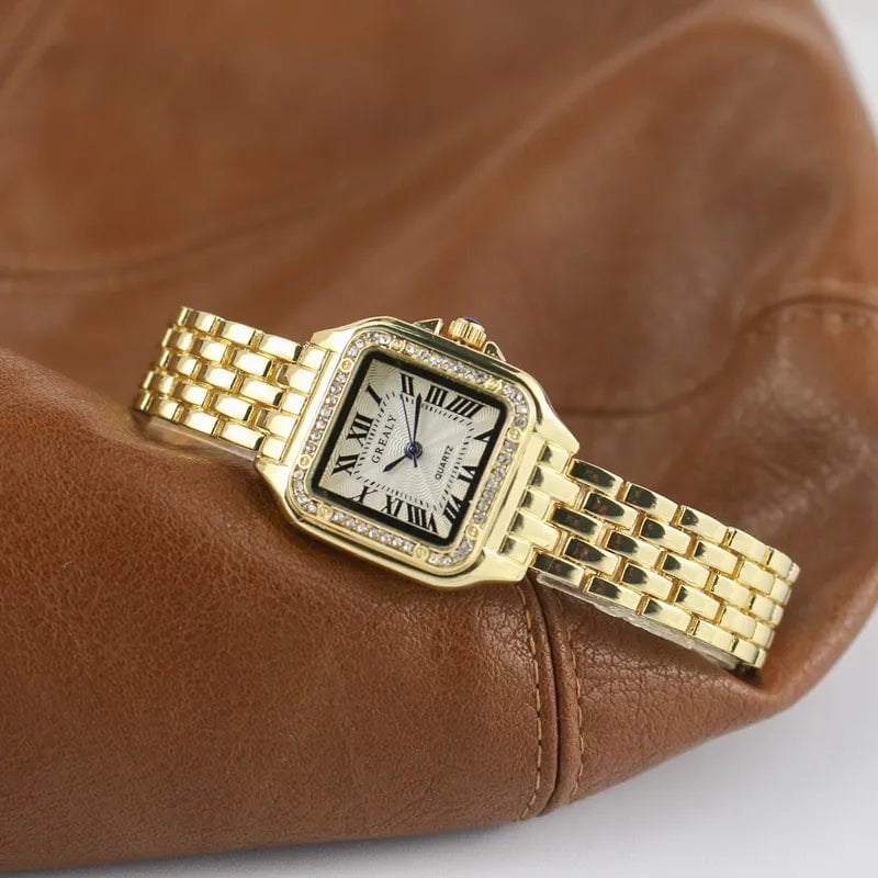 Storazone gold have diamond Luxury Fashion Square Women's Watches Brand Ladies Quartz Wristwatch Classic Silver Simple Femme Steel Band relogio feminino