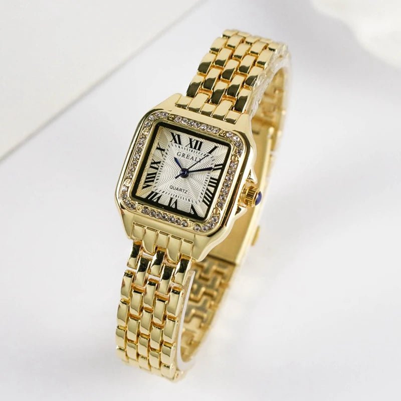 Storazone Gold Have Drill / CHINA Women's Fashion Square Watches 2021 Brand Ladies Quartz Wristwatch Classic Silver Simple Femme Steel Band Clock Zegarek Damski