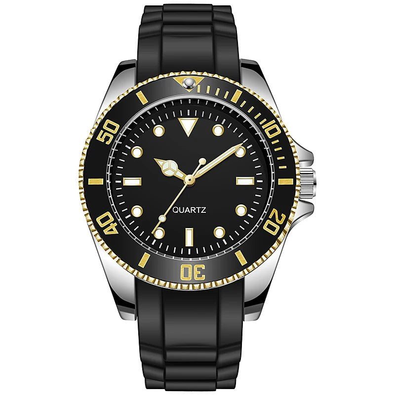 Storazone Gold Japan Movement No Logo 40mm Rotating Bezel Rubber Strap Quartz Analog