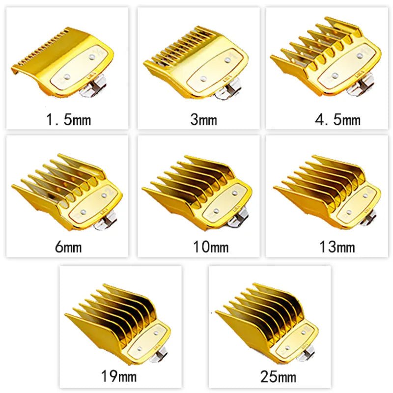 Storazone Gold Kemei Hair Clipper Limit Comb Guide Attachment Size Barber Replacement 1.5/3/4.5/6/10/13/19/25/mm 8pcs Set For 1990 809A 1761