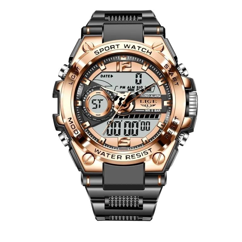 Storazone gold LIGE Men Military Watch Digital 50m Waterproof Wristwatch LED Quartz Clock Sport Watch Male Big Watches Men Relogios Masculino
