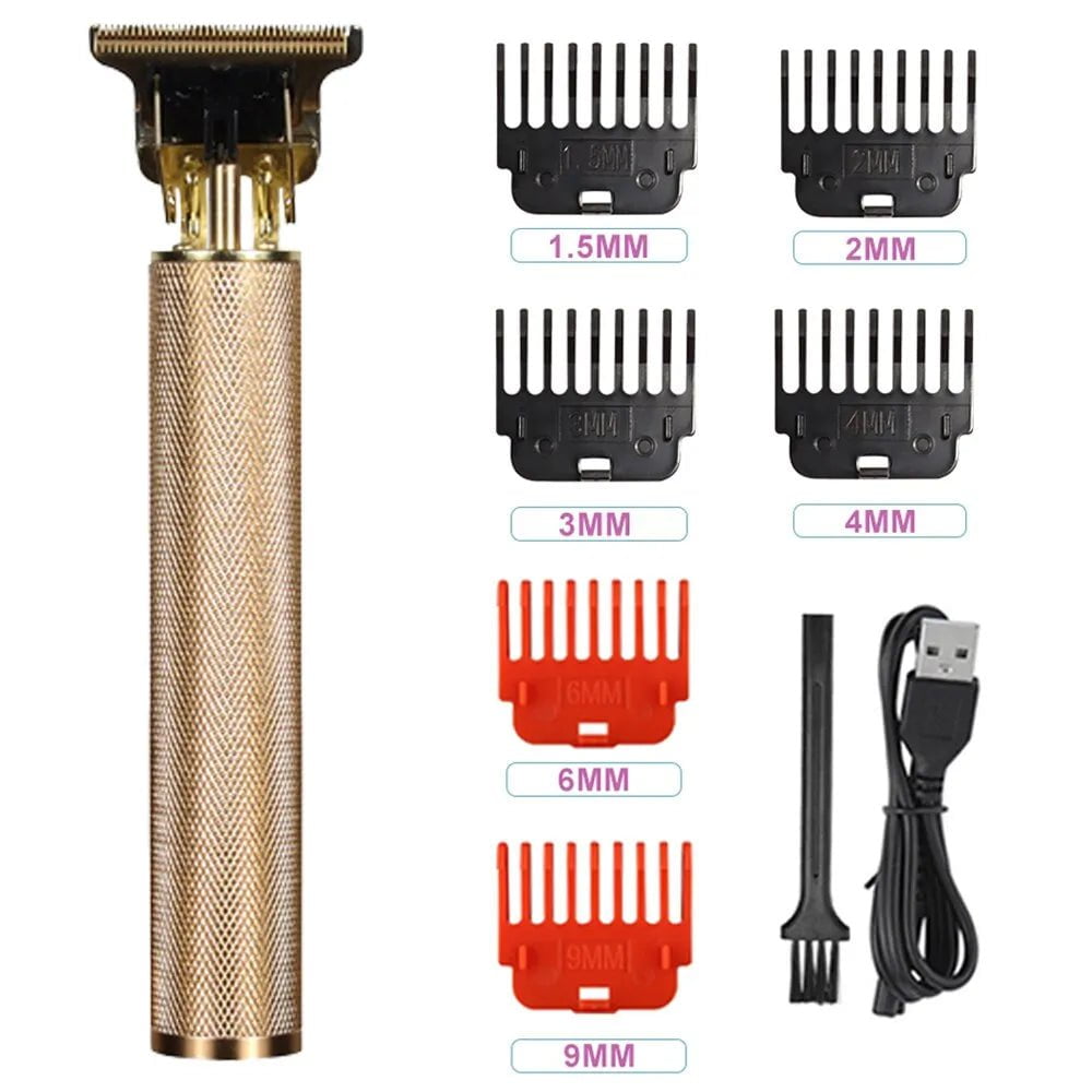 Storazone Gold Metal Vintage T9 Electric Hair Clipper Hair Cutting Machine Professional Electric Shaver Rechargeable Barber Trimmer for Men USB