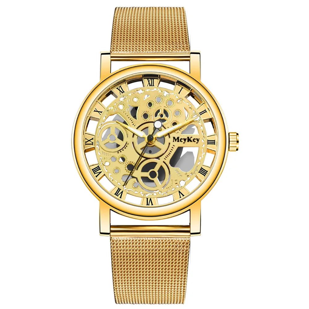 Storazone gold New Fashion Top Women Hollow Skeleton Faux Mechanical Watch Ladies Metal Mesh Quartz Wrist Watches For Female Relogio Feminino