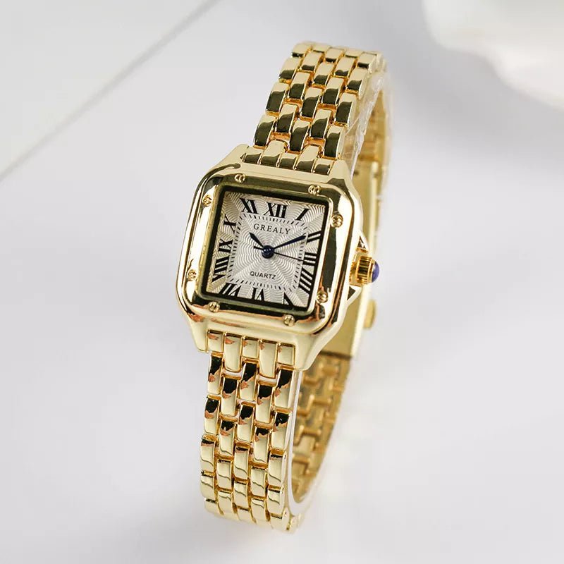 Storazone Gold No Drill / CHINA Women's Fashion Square Watches 2021 Brand Ladies Quartz Wristwatch Classic Silver Simple Femme Steel Band Clock Zegarek Damski