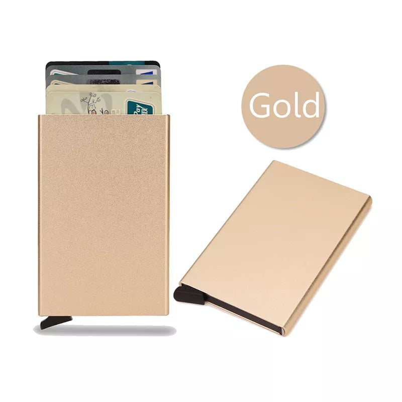 Storazone Gold Rfid Smart Wallet Card Holder Metal Thin Slim Men Women Wallets Pop Up Minimalist Wallet Small Black Purse Vallet Walets for Men