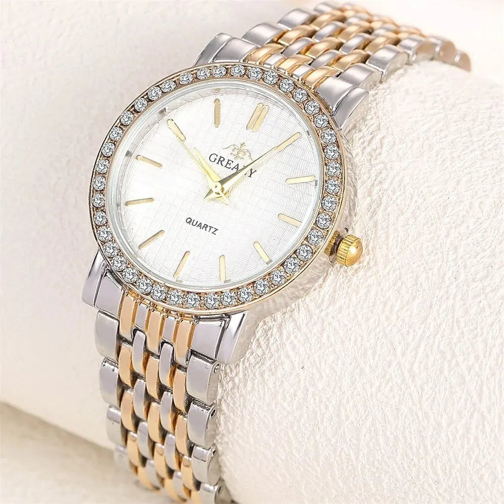 Storazone Gold Silver Exquisite Women Quartz Watch Business Fashion Casual Round Rhinestone Quartz Watch Gift For Friends Family