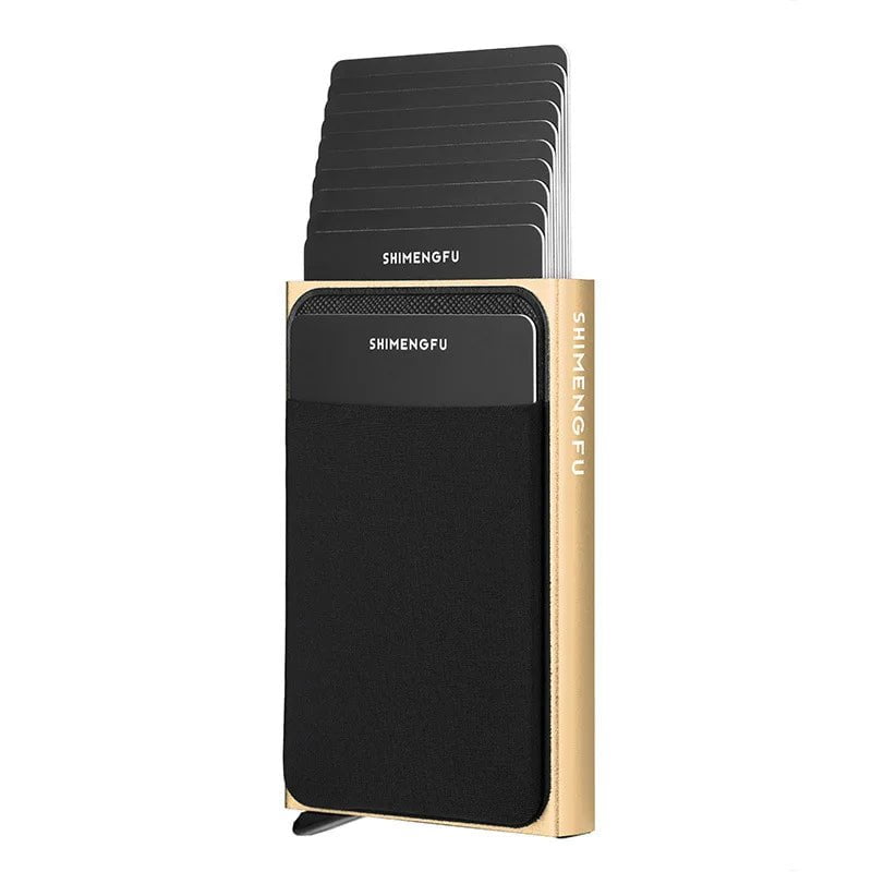 Storazone Gold Slim Aluminum Wallet with Elasticity Back Pouch ID Credit Card Holder Mini RFID Wallet Automatic Pop Up Bank Card Case Men Purse