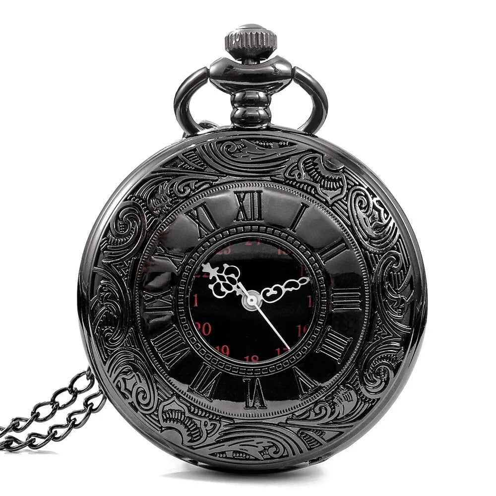 Storazone Gold Vintage Charm Black Unisex Fashion Roman Number Quartz Steampunk Pocket Watch Women Man Necklace Pendant with Chain Gift