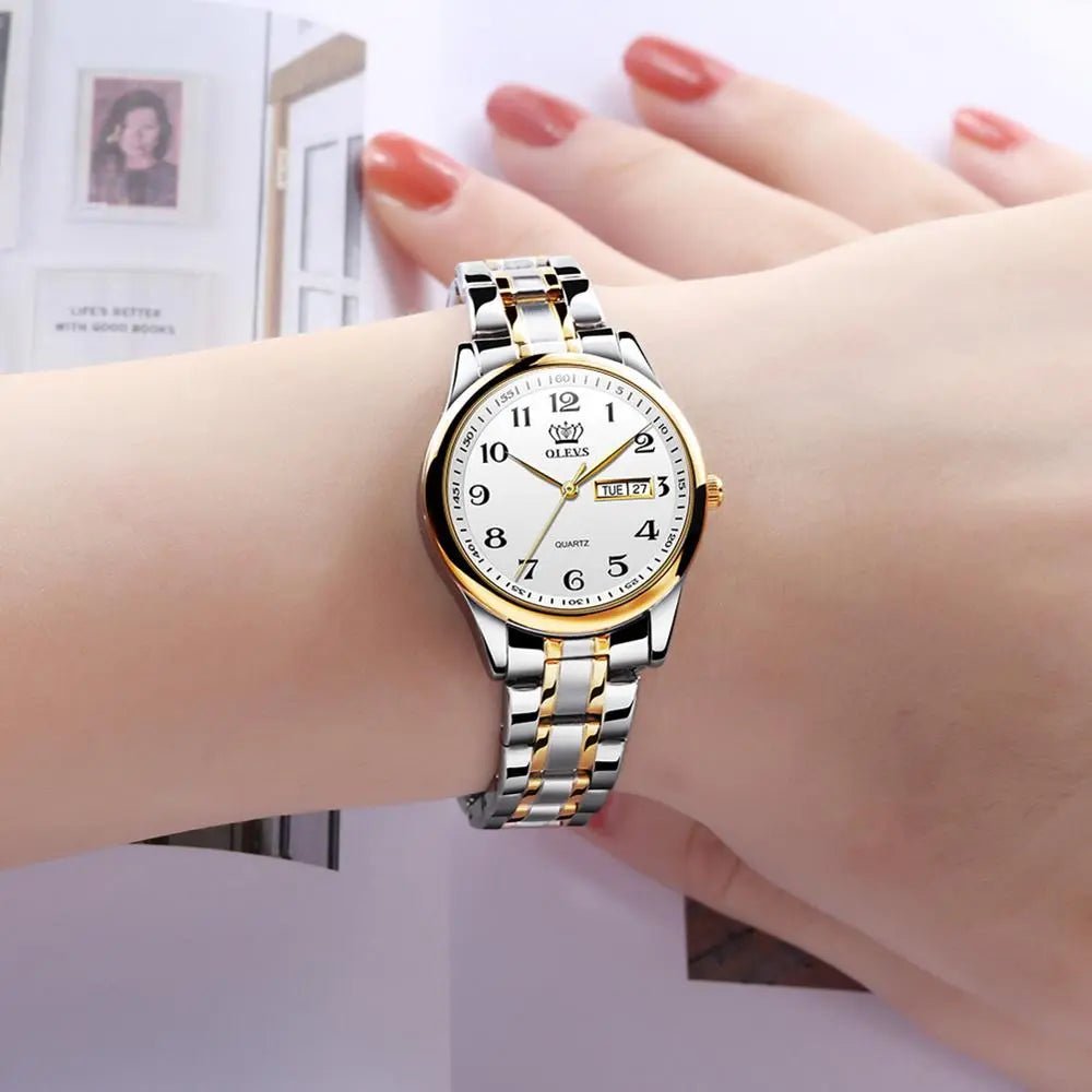 Storazone Gold white face OLEVS Women's Wrist watch Original Luxury Watches for Ladies Waterproof Stainless Steel Quartz Woman Wristwatch Gold 2022 trend