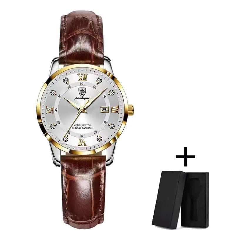 Storazone Gold White L POEDAGAR Women Watches Luxury Fashion Ladies Quartz Watch Waterproof Luminous Date Stainless Stain Wristwatch Girlfriend Gift