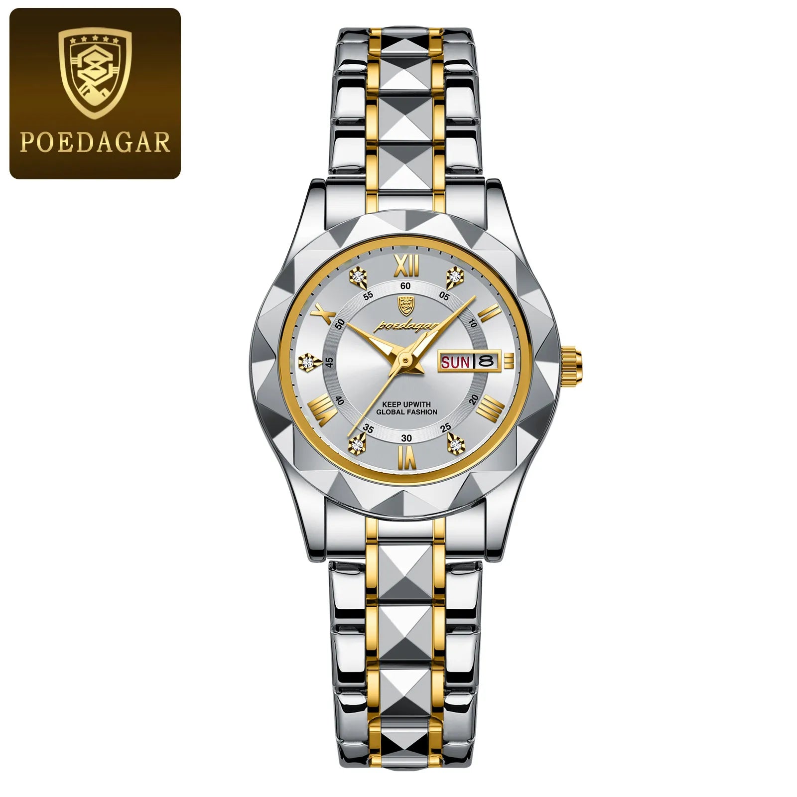 Storazone Gold White POEDAGAR Luxury Ladies Dress Watch Luminous Waterproof Week Date Woman Wristwatch Stainless Steel Women Quartz Watches reloj+box