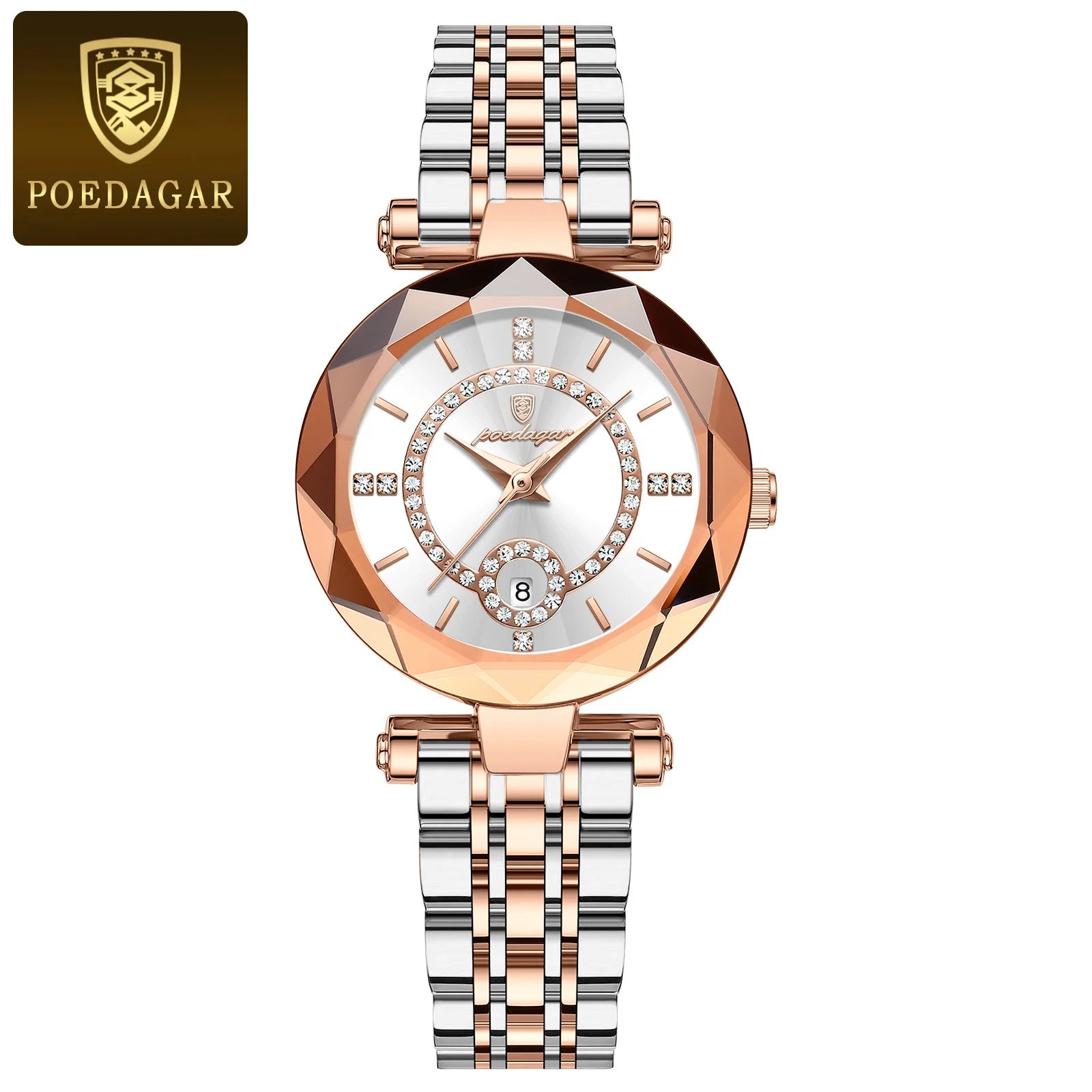 Storazone Gold White POEDAGAR Luxury Watch For Woman High Quality Diamond Ladies Quartz Watch Waterproof Date Stainless Steel Women Watches reloj+box