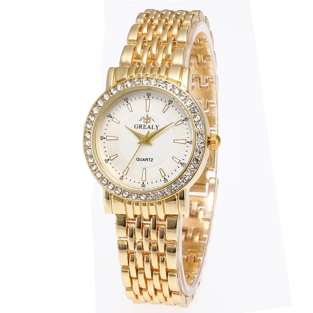 Storazone Gold White Small / CHINA New Casual Watches Women Luxury Fashion Lovers Watch Rhinestone Stainless steel Quartz Watch Men Women Gift Business Wristwatch