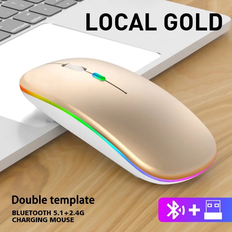 Storazone Gold Wireless Mouse For Laptop PC Bluetooth RGB Rechargeable Mouses Wireless Computer Silent Mice LED Backlit Ergonomic Gaming Mouse