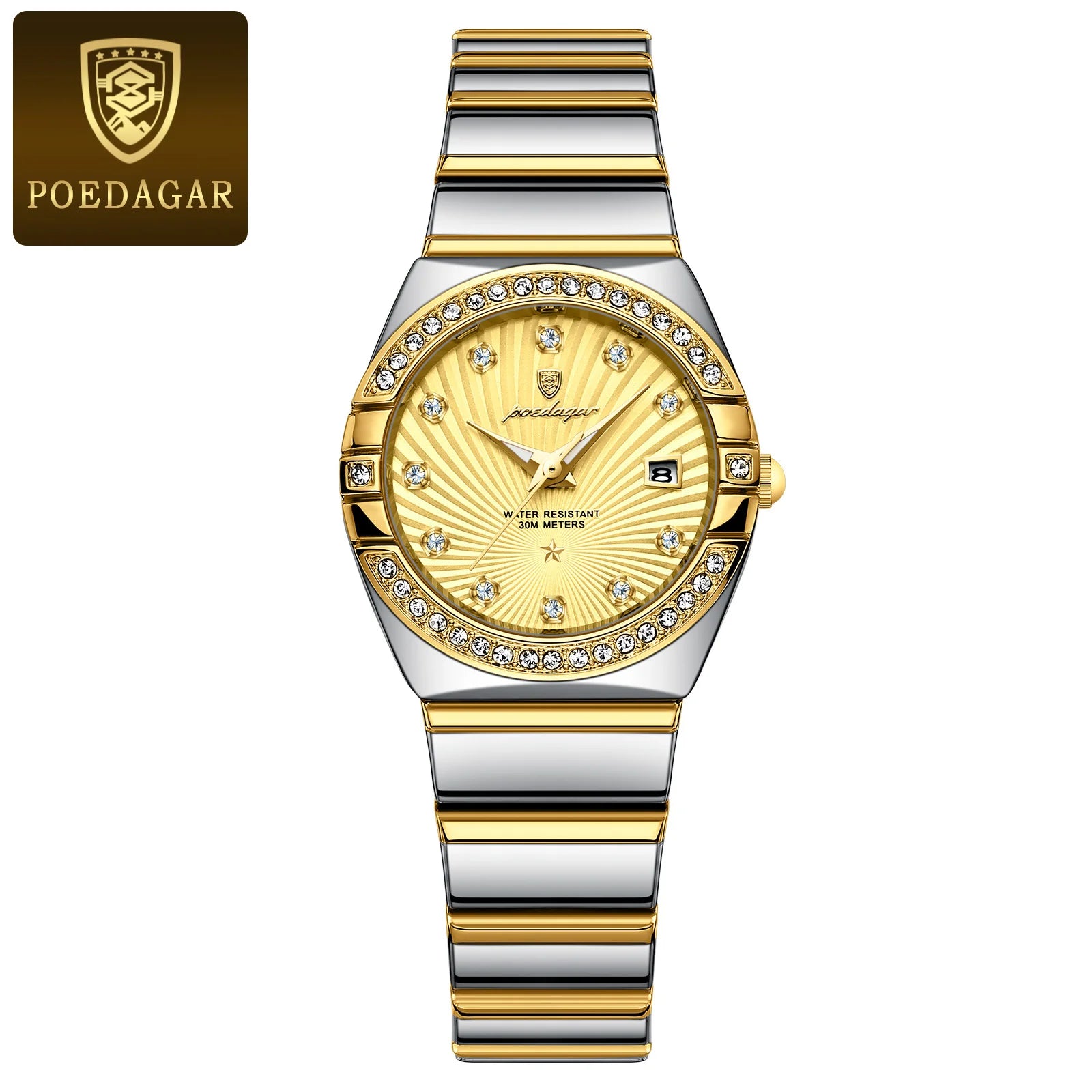 Storazone Gold Yellow POEDAGAR Luxury Woman Wristwatch Waterproof Luminous Date Stainless Steel Watch For Ladies High Quality Quartz Women Watches+box