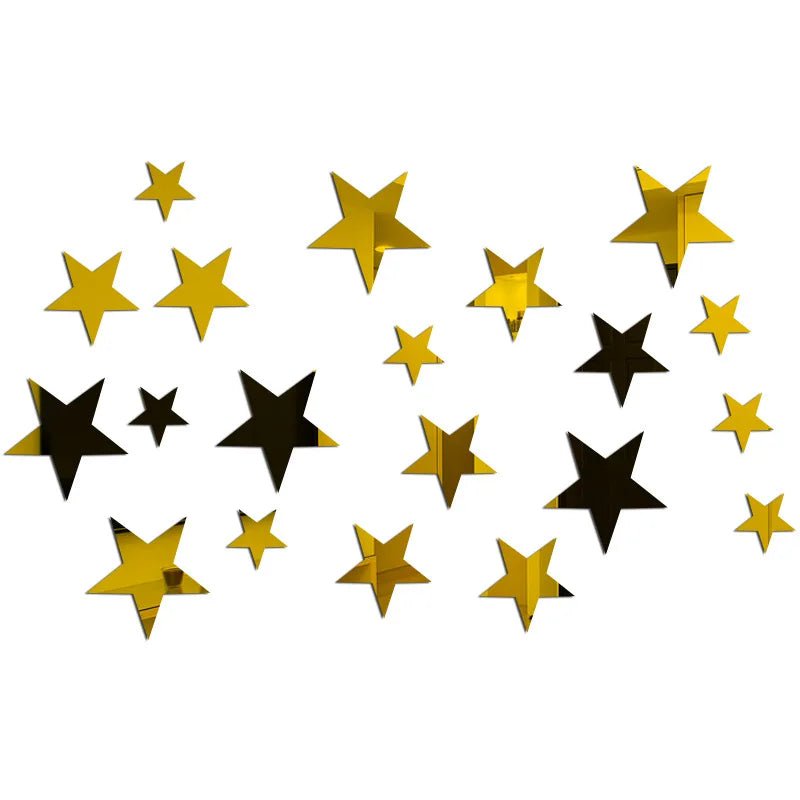 Storazone golden 20pcs Star Wall Sticker 3D Acrylic Irregular Mirror Vanity Living Room Decoration Cartoon Wall Stickers for Kids Room Home Decor