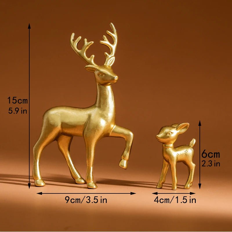 Storazone Golden Room Decor Mother Deer Cute Kids Room Decor Sculptures Kawaii Miniatures Sculptures Christmas Home Decoration Fawn Figurines