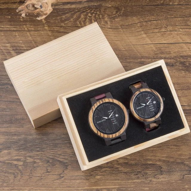 Storazone GP014-1-4 BOBOB BIRD Couple Watch Wood Men Women Wristwatch Customized Lovers Watches Anniversary Gifts in Wooden Gift Box