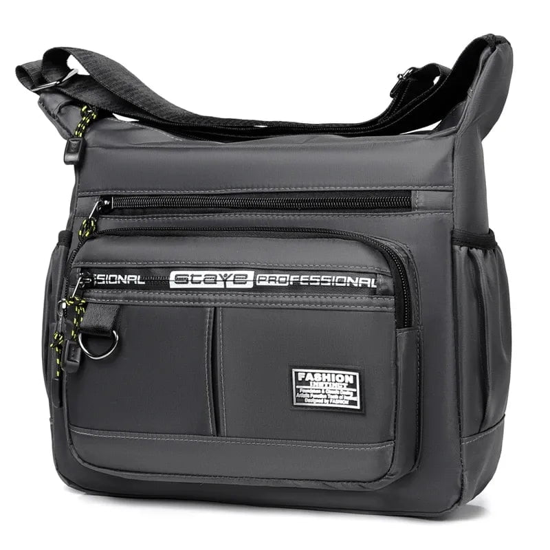 Storazone Gray 0719 Multi-layer Pocket Design Oxford Shoulder Bag Large Capacity Men's Casual Fashion Single Shoulder Crossbody Luxury Messenger Bag