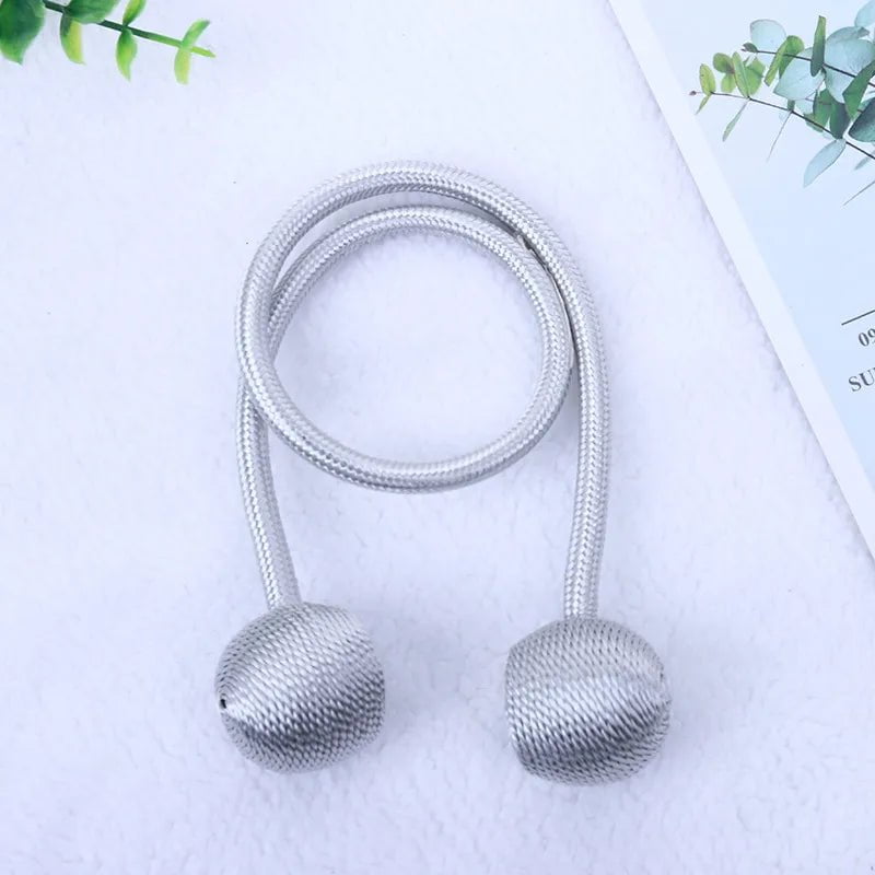 Storazone Gray / 2pcs Magnetic Ball Curtain Tiebacks Tie Rope Accessory Rods Accessoires Backs Holdbacks Buckle Clips Hook Holder Home Decor