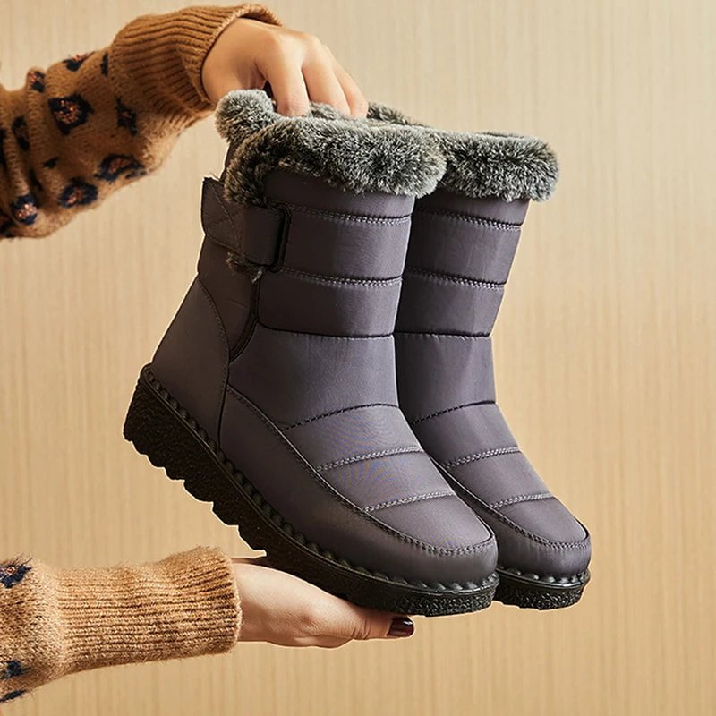 Storazone GRAY / 39 Waterproof Winter Boots for Women 2023 New Faux Fur Long Plush Snow Boots Woman Platform Ankle Boots Warm Cotton Couples Shoes