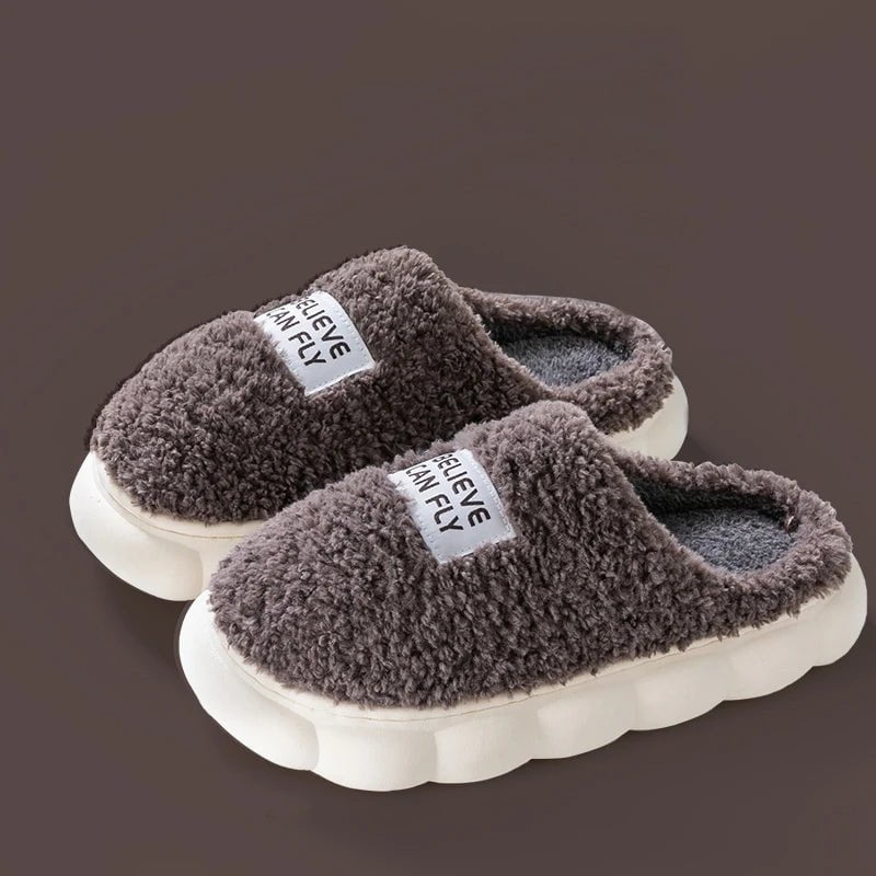 Storazone GRAY / 40-41 2023 New Fashion Winter Soft Sole Mens Indoor Floor Antiskid Slides Bedroom Warm Plush Slippers Male Home Casual Cotton Shoes