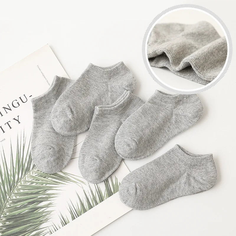 Storazone GRAY / 6-8 years old 5 Pairs Baby Socks Boys Girls Black White Gray Socks Cotton Soft Newborn Babies Loose Comfortable Sock Kids School Sport Clothes