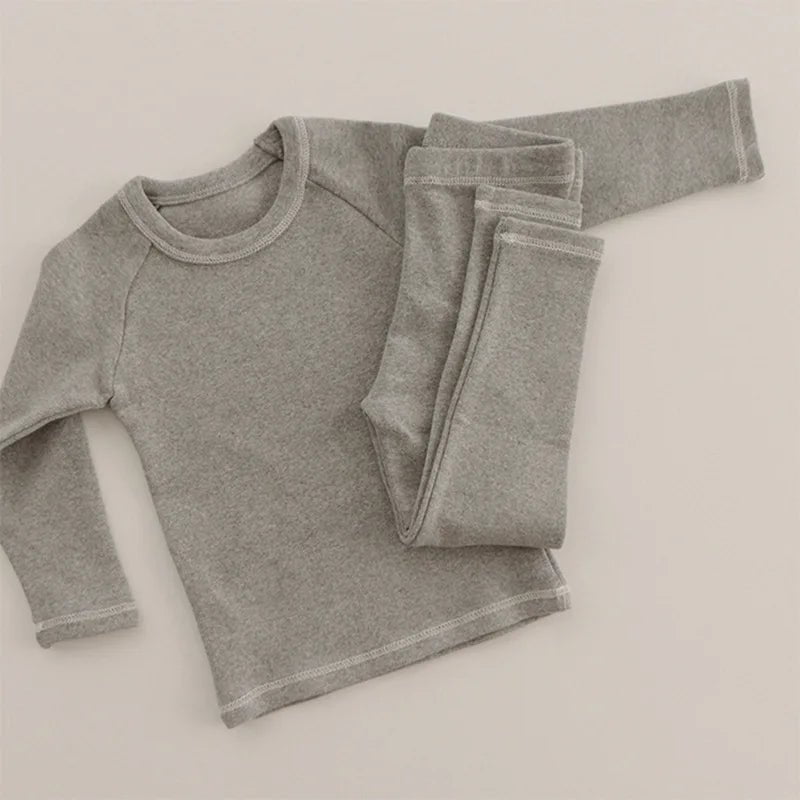 Storazone Gray / 80(12month) 2pcs/set Children Sleepwear Solid Cotton Boy Children's Pajamas Set Children's Suit Girls Autumn Baby Clothes Sets Kids Pjs