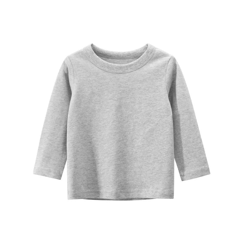 Storazone GRAY / 90 Solid color Long Sleeve Children T-Shirts Cotton Boys T Shirt Kids TShirt Autumn Kids Girls Tops 2-7Years Children Clothes