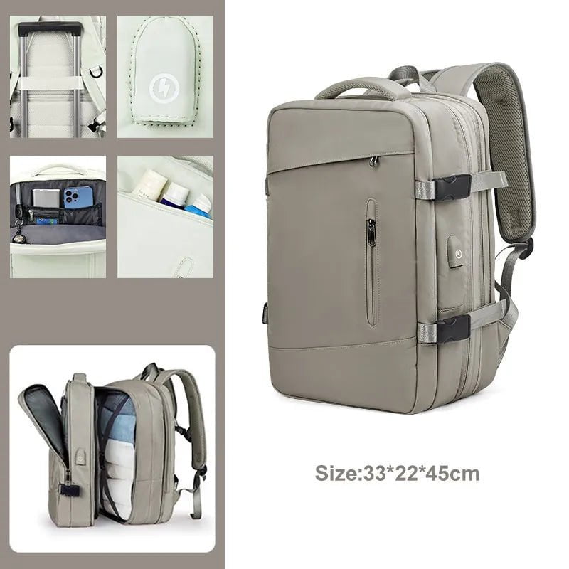 Storazone Gray  A / CHINA Extendible Travel Backpack Unisex Laptop Bag Women Large Luggage Bags Men's Students Business Trip USB Charge Mochila XA299C