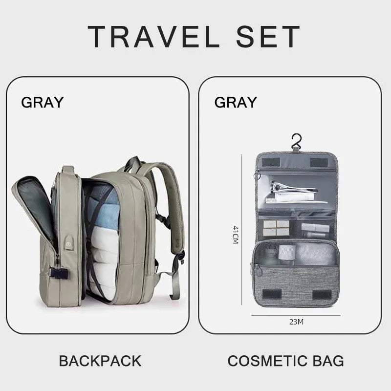 Storazone Gray  A set 01gy / CHINA Extendible Travel Backpack Unisex Laptop Bag Women Large Luggage Bags Men's Students Business Trip USB Charge Mochila XA299C
