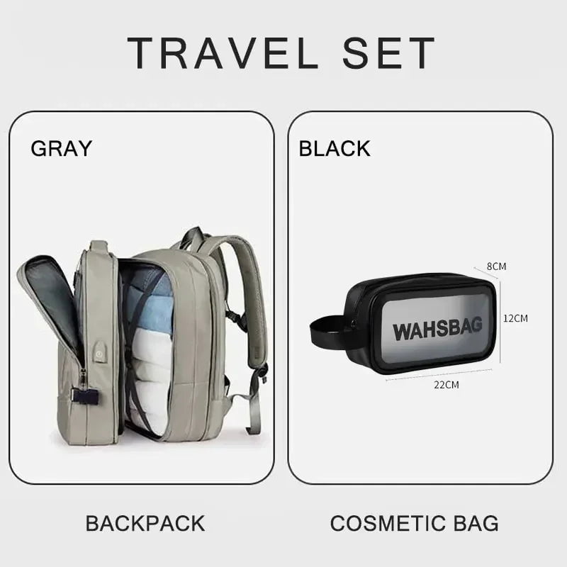 Storazone Gray A set 02bk / CHINA Extendible Travel Backpack Unisex Laptop Bag Women Large Luggage Bags Men's Students Business Trip USB Charge Mochila XA299C